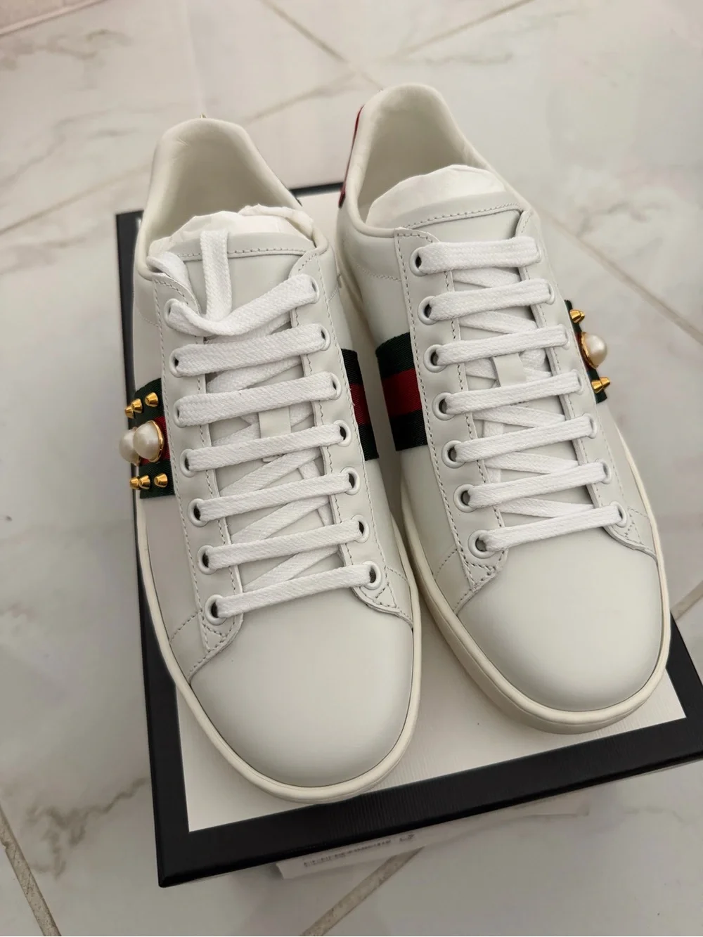 Gucci Ace Studded Pearl Sneakers - Picture 5 of 7
